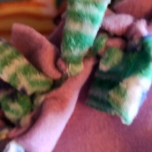 Plush Pink and Green Striped Fuzzy Scarf or Toy Accent